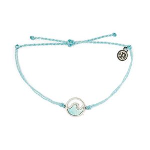 pura vida silver stone wave bracelet w/plated charm - adjustable band, 100% waterproof - crystal blue