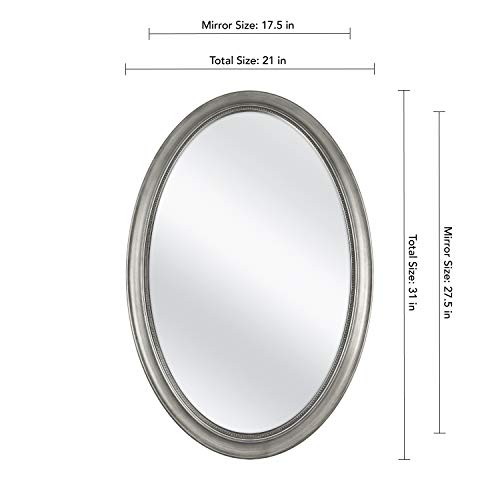 MCS Beaded Oval Mirror, 21 x 31 in, Pewter