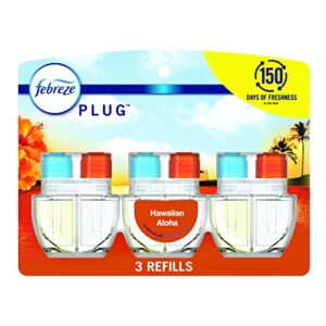 febreze odor-fighting fade defy plug air freshener refill, hawaiian aloha, (3) .87 fl. oz. oil refills