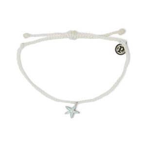 pura vida silver & blue enamel starfish bracelet w/plated charm - adjustable band, 100% waterproof - white