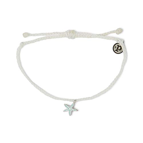 Pura Vida Silver & Blue Enamel Starfish Bracelet w/Plated Charm - Adjustable Band, 100% Waterproof - White