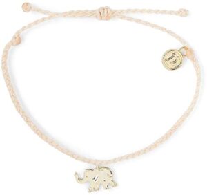 pura vida gold elephant charity wildlife bracelet - 100% waterproof, adjustable band - coated charm, beige