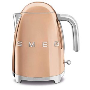 smeg klf03rgus 50's retro style aesthetic electric kettle with embossed logo, rose gold