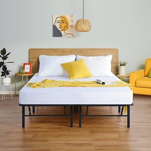 olee sleep 14 inch foldable dura metal platform bed frame, comfort base, height for under-bed storage, black, queen