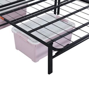 Olee Sleep 14 Inch Foldable Dura Metal Platform Bed Frame, Comfort Base, Height for Under-Bed Storage, Black, Queen