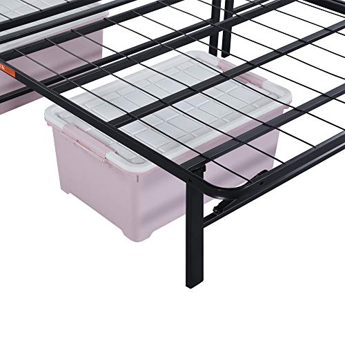 Olee Sleep 14 Inch Foldable Dura Metal Platform Bed Frame, Comfort Base, Height for Under-Bed Storage, Black, Queen