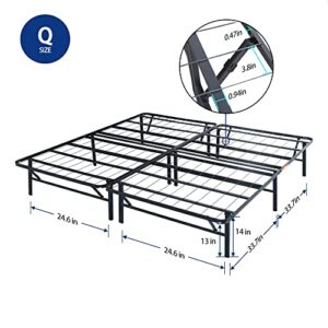 Olee Sleep 14 Inch Foldable Dura Metal Platform Bed Frame, Comfort Base, Height for Under-Bed Storage, Black, Queen