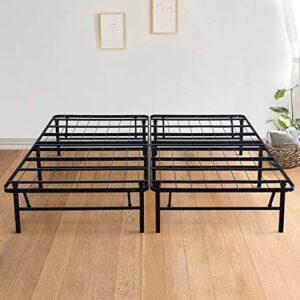 Olee Sleep 14 Inch Foldable Dura Metal Platform Bed Frame, Comfort Base, Height for Under-Bed Storage, Black, Queen