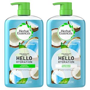 herbal essences moisturizing shampoo and conditioner set, paraben free, hello hydration, safe for color-treated hair, coconut, blue, 29.2 fl oz