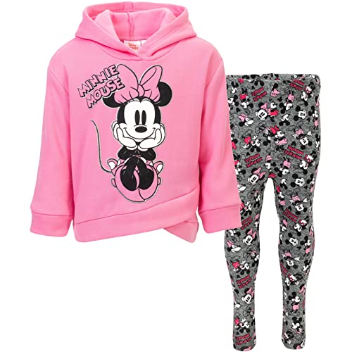 Disney Minnie Mouse Little Girls Crossover Fleece Hoodie and Leggings Outfit Set Pink Glitter 7-8