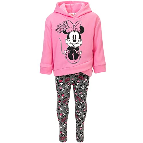 Disney Minnie Mouse Little Girls Crossover Fleece Hoodie and Leggings Outfit Set Pink Glitter 7-8