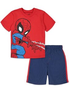 marvel avengers spider-man little boys graphic t-shirt bike shorts mesh outfit set red/blue 7-8