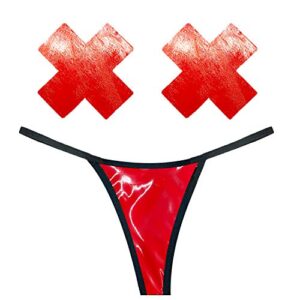 Neva Nude Vixen Red Wet Vinyl Naughty Knix G-String and Nipztix Pasties Set