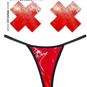 Neva Nude Vixen Red Wet Vinyl Naughty Knix G-String and Nipztix Pasties Set