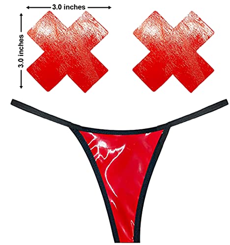 Neva Nude Vixen Red Wet Vinyl Naughty Knix G-String and Nipztix Pasties Set