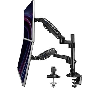 HUANUO 13-32 Inch Dual Monitor Stand, Gas Spring Dual Monitor Mount, Monitor Stand 2 Monitors, Ergonomic Adjustable Tilt/Swivel/Rotate, Weight Max 20 lbs, VESA 75/100mm