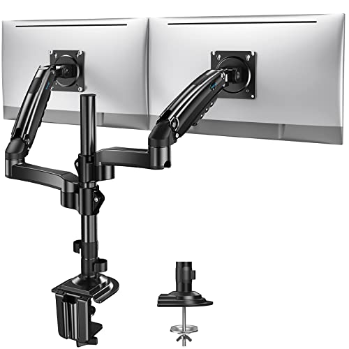 HUANUO 13-32 Inch Dual Monitor Stand, Gas Spring Dual Monitor Mount, Monitor Stand 2 Monitors, Ergonomic Adjustable Tilt/Swivel/Rotate, Weight Max 20 lbs, VESA 75/100mm