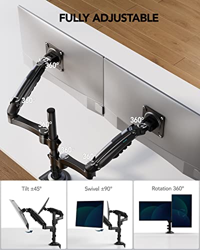 HUANUO 13-32 Inch Dual Monitor Stand, Gas Spring Dual Monitor Mount, Monitor Stand 2 Monitors, Ergonomic Adjustable Tilt/Swivel/Rotate, Weight Max 20 lbs, VESA 75/100mm