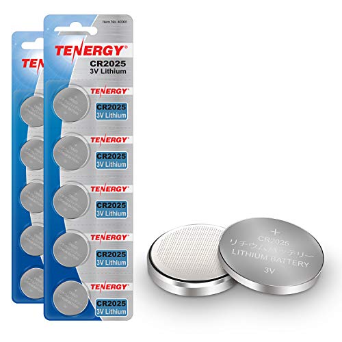 Tenergy CR2025 3V Lithium Button Coin Cell Batteries, Ideal for Key Fob Battery cr2025, Watches, Calculators, Thermometers, Glucometers, and More, 10 Pack