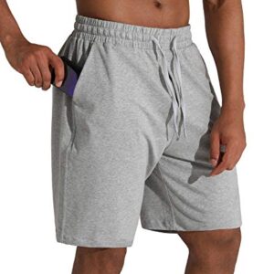 Men's Lounge Shorts with Deep Pockets Loose-fit Cotton Jersey Shorts for Running,Workout,Training, Basketball (605 Grey, Small)