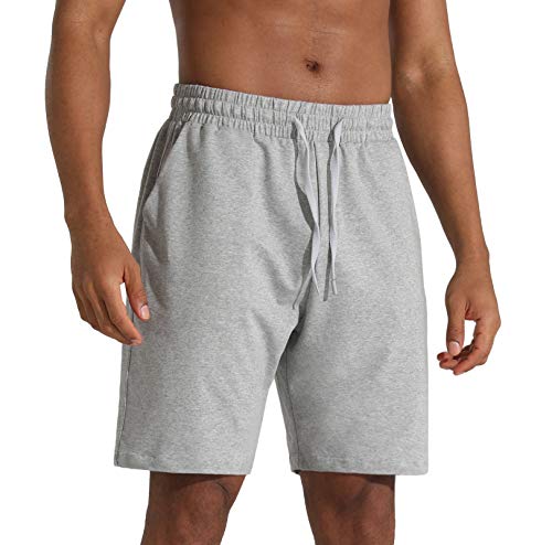 Men's Lounge Shorts with Deep Pockets Loose-fit Cotton Jersey Shorts for Running,Workout,Training, Basketball (605 Grey, Small)