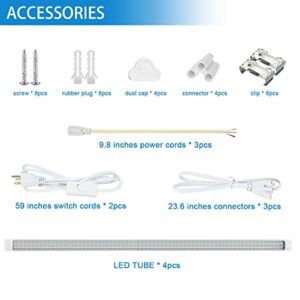 SHOPLED LED Shop Light 4FT, 45W 5850LM 6000K Cool White, Linkable T8 LED Light Fixtures, D-Shaped T8 LED Tube Lights, High Output, Clear Cover, 4 Foot LED Shop Lights for Garage, 4 Pack