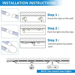 SHOPLED LED Shop Light 4FT, 45W 5850LM 6000K Cool White, Linkable T8 LED Light Fixtures, D-Shaped T8 LED Tube Lights, High Output, Clear Cover, 4 Foot LED Shop Lights for Garage, 4 Pack