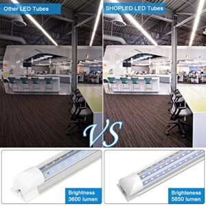 SHOPLED LED Shop Light 4FT, 45W 5850LM 6000K Cool White, Linkable T8 LED Light Fixtures, D-Shaped T8 LED Tube Lights, High Output, Clear Cover, 4 Foot LED Shop Lights for Garage, 4 Pack