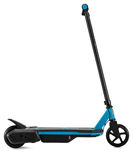 Mongoose React E1 Electric Kids Scooter, Boys & Girls Ages 8+ Max Rider Weight Up to 120lbs, Top Speed of 6MPH, Aluminum Handlebars and Frame, Rear Foot Brake, Battery and Charger Included, Blue/Black