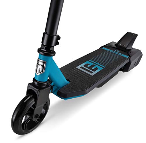 Mongoose React E1 Electric Kids Scooter, Boys & Girls Ages 8+ Max Rider Weight Up to 120lbs, Top Speed of 6MPH, Aluminum Handlebars and Frame, Rear Foot Brake, Battery and Charger Included, Blue/Black