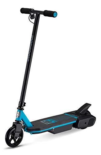 Mongoose React E1 Electric Kids Scooter, Boys & Girls Ages 8+ Max Rider Weight Up to 120lbs, Top Speed of 6MPH, Aluminum Handlebars and Frame, Rear Foot Brake, Battery and Charger Included, Blue/Black