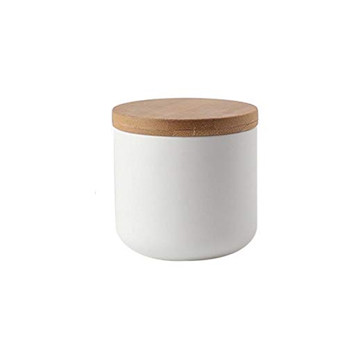 Ceramic Food Storage Jar Canister Modern Design Food Canisters with Airtight Seal Bamboo Lid, Loose Tea Coffee Spice Nuts Snacks Storage Jar Canister (White 8.79oz/260ml)