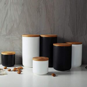 Ceramic Food Storage Jar Canister Modern Design Food Canisters with Airtight Seal Bamboo Lid, Loose Tea Coffee Spice Nuts Snacks Storage Jar Canister (White 8.79oz/260ml)