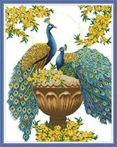 maydear cross stitch kits stamped full range of embroidery starter kits for beginners diy 11ct 3 strands - lucky peacocks 24.02×29.53 inch