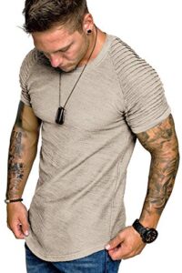 coofandy mens stylish gym tee fashion workout muscle shirt khaki m