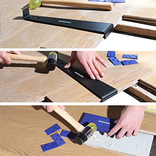 WORKPRO Laminate Wood Flooring Installation Kit with Reinforced Double-Faced Mallet, Heavy Duty Pull Bar, Tapping Block and 30-Piece Spacers Included,Multicolor