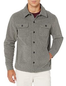 amazon essentials men's long-sleeve polar fleece shirt jacket, charcoal heather, large
