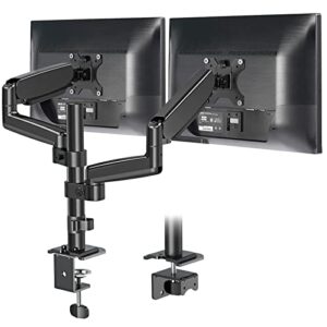 mountup dual monitor mount, height adjustable gas spring monitor arm desk mount for 2 computer screens up to 32 inch, double monitor stand each holds 4.4-17.6 lbs, fits vesa 75x75mm & 100x100mm mu0026