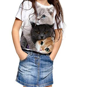 Ainuno Cat Shirts for Girls Boys Kids Cute Summer Clothes Short Sleeve Graphic Tees White Crewneck Size 7 8 Years Old,Cat