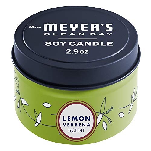 MRS. MEYER'S CLEAN DAY Soy Tin Candle, 12 Hour Burn Time, Made with Soy Wax and Essential Oils, Lemon Verbena, 2.9 oz