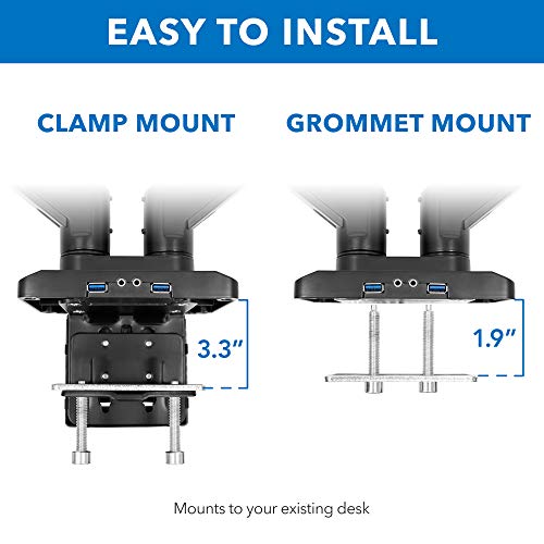 MOUNT-IT! Heavy Duty Dual Monitor Desk Mount with USB 3.0 Ports | 33 lbs Capacity Per Arm | Adjustable Gas Spring, Double Arms for Computer Monitors, Full Motion Articulating, VESA (17-35 inches)