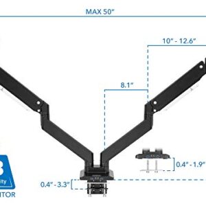 MOUNT-IT! Heavy Duty Dual Monitor Desk Mount with USB 3.0 Ports | 33 lbs Capacity Per Arm | Adjustable Gas Spring, Double Arms for Computer Monitors, Full Motion Articulating, VESA (17-35 inches)