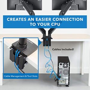 MOUNT-IT! Heavy Duty Dual Monitor Desk Mount with USB 3.0 Ports | 33 lbs Capacity Per Arm | Adjustable Gas Spring, Double Arms for Computer Monitors, Full Motion Articulating, VESA (17-35 inches)