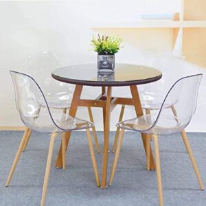 GreenForest Dining Table White Modern Round Table and Acrylic Ghost Dining Chairs Set of 4, Clear Dining Chairs with Crystal Transparent Seat