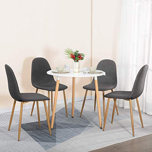 GreenForest Dining Table White Modern Round Table with Wood Legs, Velvet Dining Chairs Set of 4，Dining Kitchen Room Chairs with Metal Legs