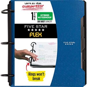 five star flex refillable notebook + study app, college ruled paper, 1-1/2 inch techlock rings, pockets, tabs and dividers, 300 sheet capacity, blue (29324ad2)