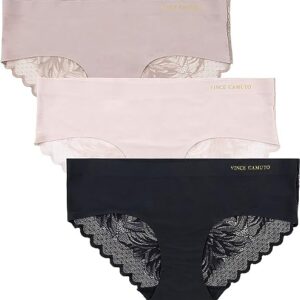 Vince Camuto Women's Underwear ? Seamless Lace Hipster Briefs (3 Pack), Size Medium, Black/Soft Violet/Taupe