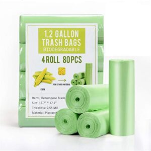 1.2 gallon small garbage bags biodegradable 5 liter mini compostable strong bathroom trash bags with tear & leak resistant, recycling eco-friendly trash can liner, green, 80 counts