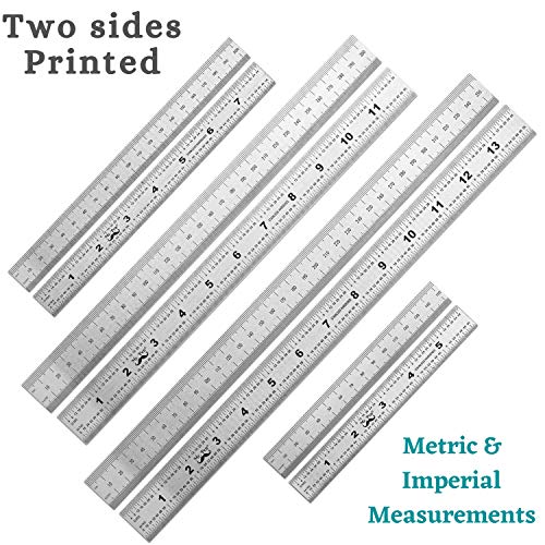 Mr. Pen- Machinist Ruler, 4 Pack (6, 8, 12, 14 inch), Metric Ruler, Millimeter Ruler, (1/64, 1/32, mm and .5 mm), 6 inch Ruler, Stainless Steel Ruler