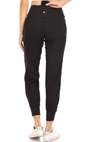 Leggings Depot Women's ActiveFlex Jogger Pants with Pockets (Full Length, Black, Small)